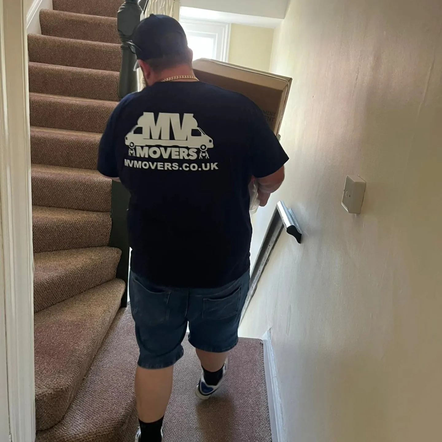 Up the stairs – Carried, not dragged